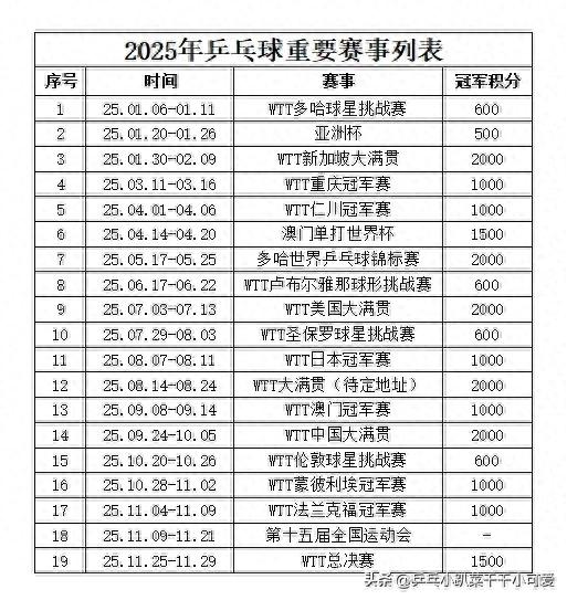 2024年乒乓球精彩回顾与2025年重要赛程展望：樊振东全满贯成就与未来赛事期待